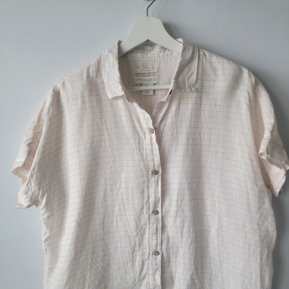 Cynthia Rowley womens 100% Linen Button up Blouse size S Striped boy fit - Picture 3 of 8